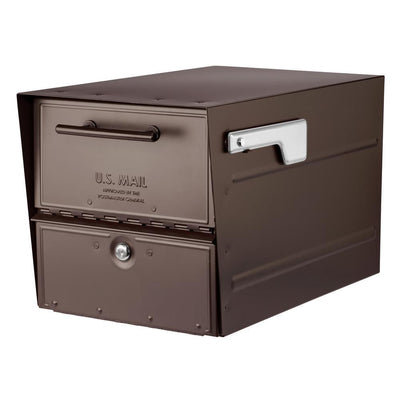 Oasis Eclipse Rubbed Bronze Post Mount Locking Parcel Mailbox with Silver Flag - Super Arbor