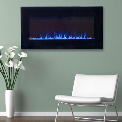 36 in. LED Fire and Ice Electric Fireplace with Remote in Black - Super Arbor