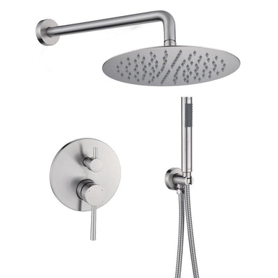 Shower System Wall Mounted with 10 in. Round Rainfall Shower head and Handheld Shower Head Set, Brushed Nickel - Super Arbor