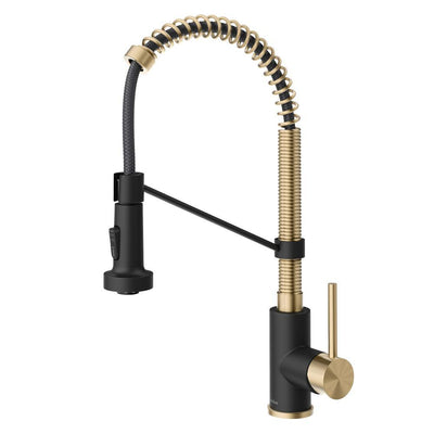 Single-Handle Pull-Down Kitchen Faucet with Dual Function Sprayhead in Spot Free Antique Champagne Bronze/Matte Black - Super Arbor