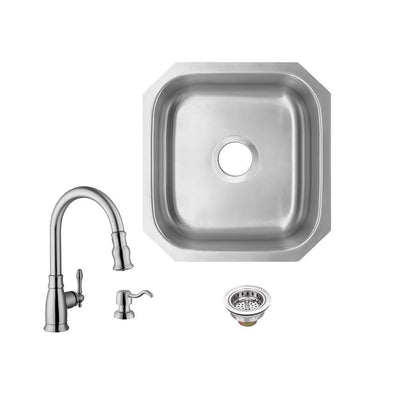 Undermount 16 in. 18-Gauge Stainless Steel Bar Sink in Brushed Stainless with Arc Kitchen Faucet - Super Arbor