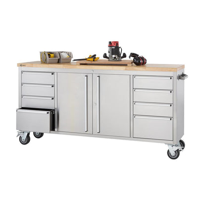 6 ft. 8-Drawer Stainless-Steel Corner Rolling Mobile Workbench with Storage - Super Arbor