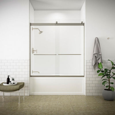 Levity 57 in. x 59.75 in. Semi-Frameless Sliding Tub Door in Nickel with Handle - Super Arbor