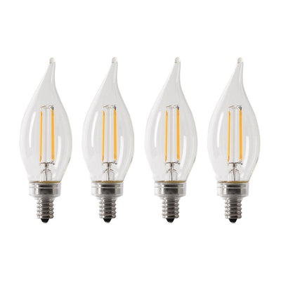 Feit Electric 40-Watt Equivalent CA10 Candelabra Dimmable Filament CEC Clear Glass Chandelier LED Light Bulb, Soft White (4-Pack) - Super Arbor