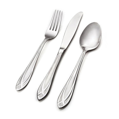 Lace Frosted 54-Piece 18/0 Stainless Steel Flatware Set with Wood Caddy (Service for 8) - Super Arbor