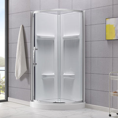 Maia 34 in. x 79.50 in. Corner Drain Corner Shower Kit in Clear and Chrome - Super Arbor