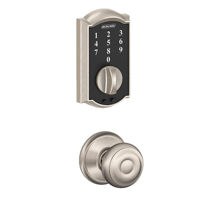 Camelot Satin Nickel Touch Electronic Door Lock Deadbolt and Georgian Knob - Super Arbor