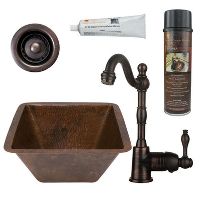 All-in-One Dual Mount Copper 15 in. Square Bar/Prep Sink with Faucet and 2 in. Strainer Drain in Oil Rubbed Bronze - Super Arbor