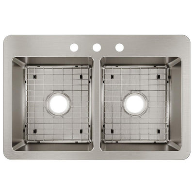 Avenue Drop-in/Undermount Stainless Steel 33 in. 50/50 Double Bowl Kitchen Sink with Bottom Grid - Super Arbor