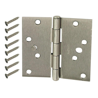 4 in. Satin Nickel Square Corner Security Door Hinges Value Pack (3-Pack) - Super Arbor