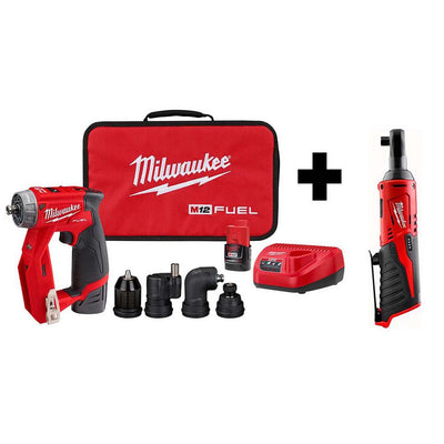 M12 FUEL 12-Volt Lithium-Ion Brushless Cordless 4-in-1 Installation 3/8 in. Drill Driver Kit W/ M12 3/8 in. Ratchet - Super Arbor