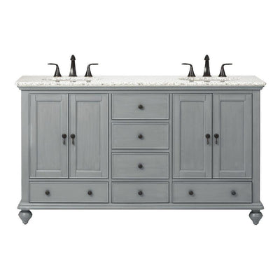 Newport 61 in. W x 21-1/2 in. D Double Bath Vanity in Pewter with Granite Vanity Top in Grey - Super Arbor