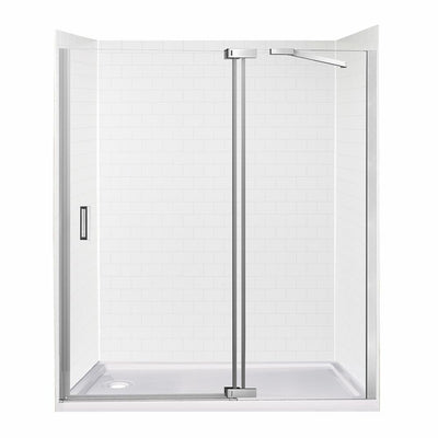 Lagoon Door and Panel 60 in. L x 30 in. W x 78 in. Wall Height Left Drain Alcove Shower Kit in White Subway and Silver - Super Arbor