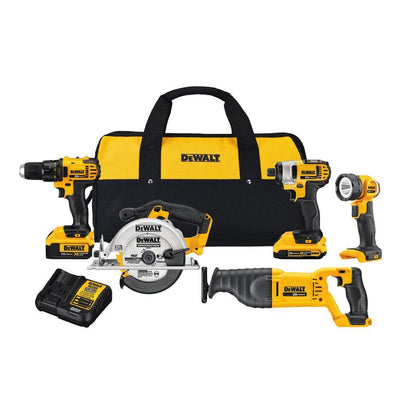 20-Volt MAX Lithium-Ion Cordless Combo Kit (5-Tool) with 2Ah and 4Ah Batteries and Tool Bag - Super Arbor