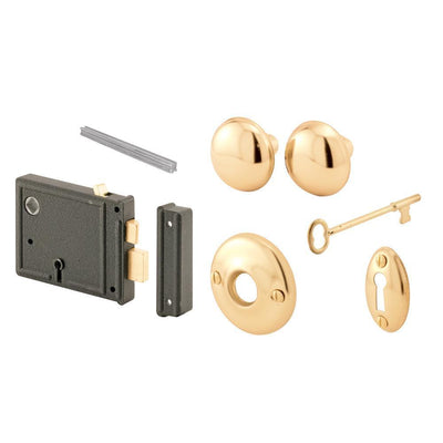 Horizontal Trim Lock Set, 3-3/8 in. Backset, Black Housing w/Brass Plated Knobs Set - Super Arbor