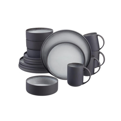 Pierce 16-Piece Charcoal and Shadow Gray Contrast Stoneware Dinnerware Set (Service for 4) - Super Arbor