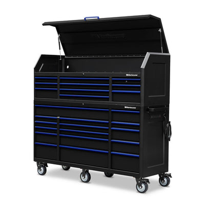 24 in. x 72 in. 26-Drawer Tool Chest and Cabinet Combo with Power and USB Outlets in Black and Blue - Super Arbor