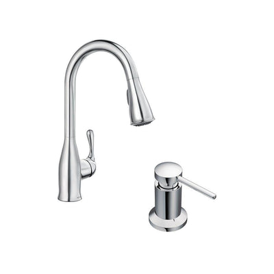 Kaden Single-Handle Pull-Down Sprayer Kitchen Faucet with Reflex, Power Clean and Soap Dispenser in Chrome - Super Arbor