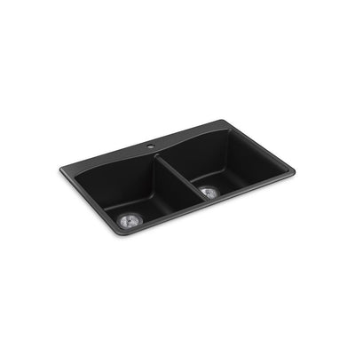 Kennon Dual Mount Neoroc Granite Composite 33 in. 1-Hole Double Bowl Kitchen Sink in Matte Black - Super Arbor