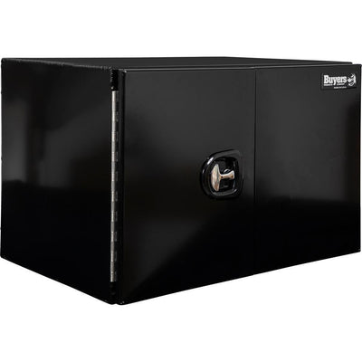 Buyers Products Company 18 in. x 18 in. x 48 in. Black Smooth Aluminum Underbody Truck Tool Box with Barn Door - Super Arbor
