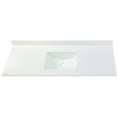 61 in. W Engineered Marble Single Sink Vanity Top in Winter White with White Trough Sink - Super Arbor