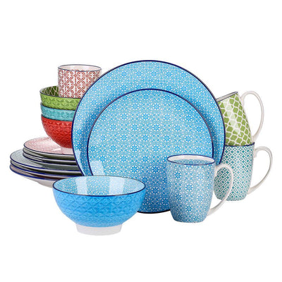 16-Piece Modern Colored Pattern Porcelain Dinnerware Set (Service for 4) - Super Arbor