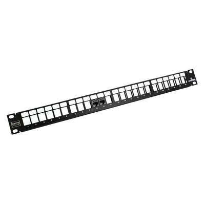 24-Port QuickPort 1RU Patch Panel with eXtreme Cat 6+ Connectors and Cable Management Bar, Black - Super Arbor