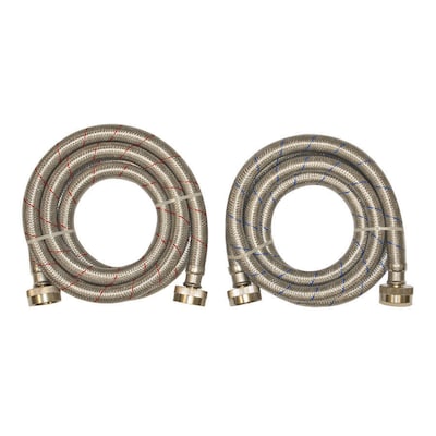 EASTMAN 2-Pack 6-ft 3/4-in Hose Thread Inlet x 3/4-in Hose Thread Outlet Braided Stainless Steel Washing Machine Fill Hose
