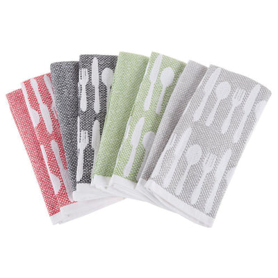 Multi-Color Flatware Design Chic Pattern Weave Cotton Kitchen Towel Set (8-Pieces) - Super Arbor