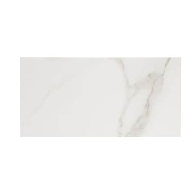 Style Selections Calacatta Polished White 6-in x 12-in Polished Porcelain Marble Subway Floor Tile