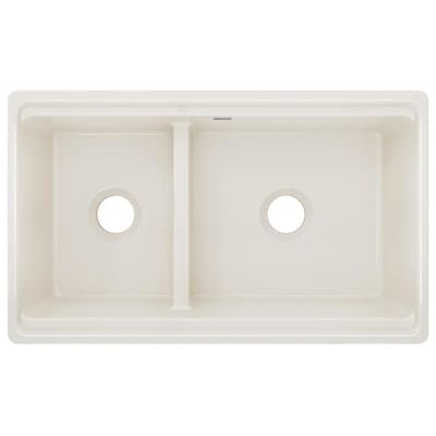 Elkay 33-in x 20-in Biscuit Double Offset Bowl Tall (8-in or Larger) Undermount Apron Front/Farmhouse Residential Kitchen Sink