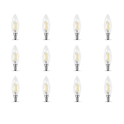 Feit Electric 60-Watt Equivalent B10 Candelabra Dimmable Filament Clear Glass Chandelier LED Light Bulb, Daylight (12-Pack) - Super Arbor