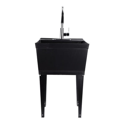 Complete 22.875 in. x 23.5 in. Black 19 Gal. Utility Sink Set with Metal Hybrid Chrome High Arc Pull-Down Faucet - Super Arbor