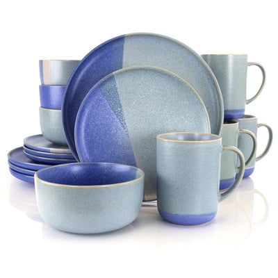 Convergence 16-Piece Casual Blue Stoneware Dinnerware Set (Service for 4) - Super Arbor