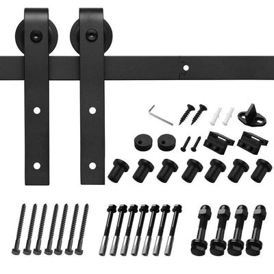 10 ft./120 in. Black Bent Strap Sliding Barn Door Track and Hardware Kit for Single Door with Floor Guide - Super Arbor