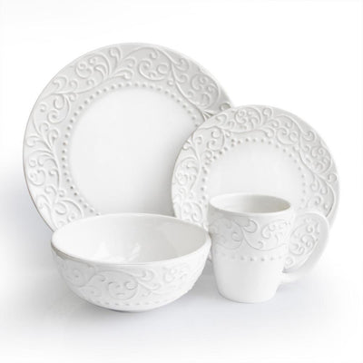 16-Piece Solid White Ceramic Dinnerware Set (Service for 4) - Super Arbor