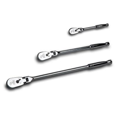 1/4 in., 3/8 in., 1/2 in. Drive 72-Tooth Flex-Head Low Profile Ratchet Set (3-Piece) - Super Arbor