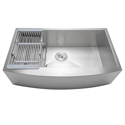 Stainless Steel 18-Gauge 33 in. x 22 in. Single Bowl Farmhouse Apron Mount Kitchen Sink with Drying Rack - Super Arbor