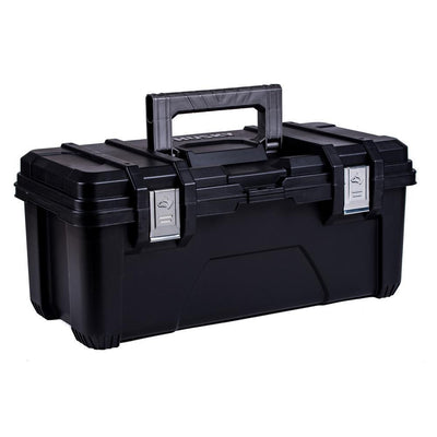 26 in. Plastic Portable Tool Box with Metal Latches in Black - Super Arbor