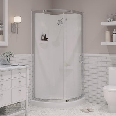 Breeze 34 in. L x 34 in. W x 76 in. H Corner Shower Kit with Reversible Sliding Door and Shower Base - Super Arbor