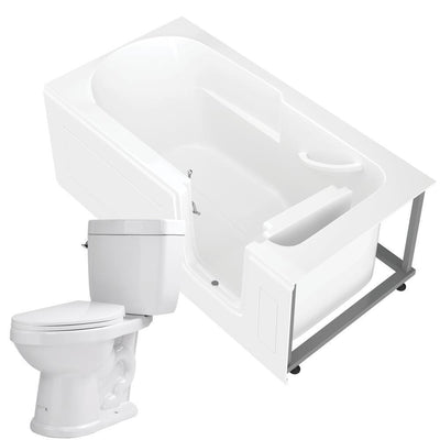 Step-In 59.6 in. Walk-In Non-Whirlpool Bathtub in White with 1.6 GPF Single Flush Toilet - Super Arbor