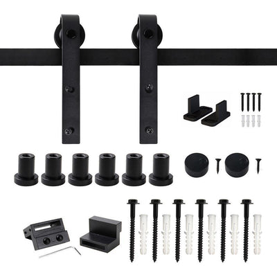 7.5 ft./90 in. Frosted Black Sliding Barn Door Hardware Track Kit for Single with Non-Routed Floor Guide - Super Arbor