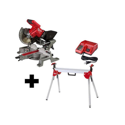 M18 FUEL 18-Volt Lithium-Ion Brushless Cordless 7-1/4 in. Dual Bevel Sliding Compound Miter Saw Kit W/ Stand, Battery