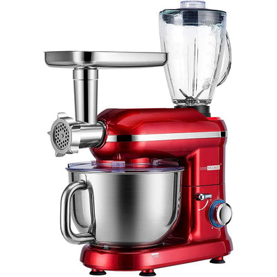 6 qt. 6- speed Red 3 in 1 Multifunctional Stand Mixer with Meat Grinder and Juice Blender, ETL Listed - Super Arbor