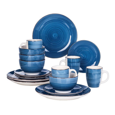 Bella 16- Piece Blue Porcelain Dinnerware Sets (Service for Set for 4) - Super Arbor