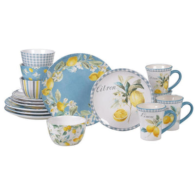 Citron 16-Piece Patterned Multi-Colored Earthenware Dinnerware Set (Service for 4) - Super Arbor