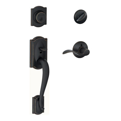 Camelot Aged Bronze Single Cylinder Deadbolt with Accent Lever Door Handleset - Super Arbor