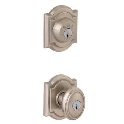 Prestige Carnaby Satin Nickel Exterior Entry Knob and Single Cylinder Deadbolt Combo Pack Featuring SmartKey Security - Super Arbor