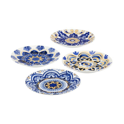 Lisbon 4-Piece Twilight Blue and Mustard Yellow Salad Plate Set (Service for 4) - Super Arbor