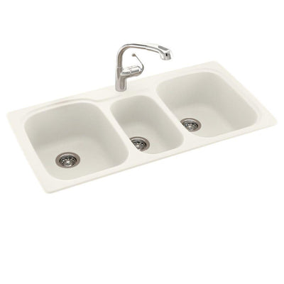 Drop-In/Undermount Solid Surface 44 in. 1-Hole 40/20/40 Triple Bowl Kitchen Sink in Bisque - Super Arbor